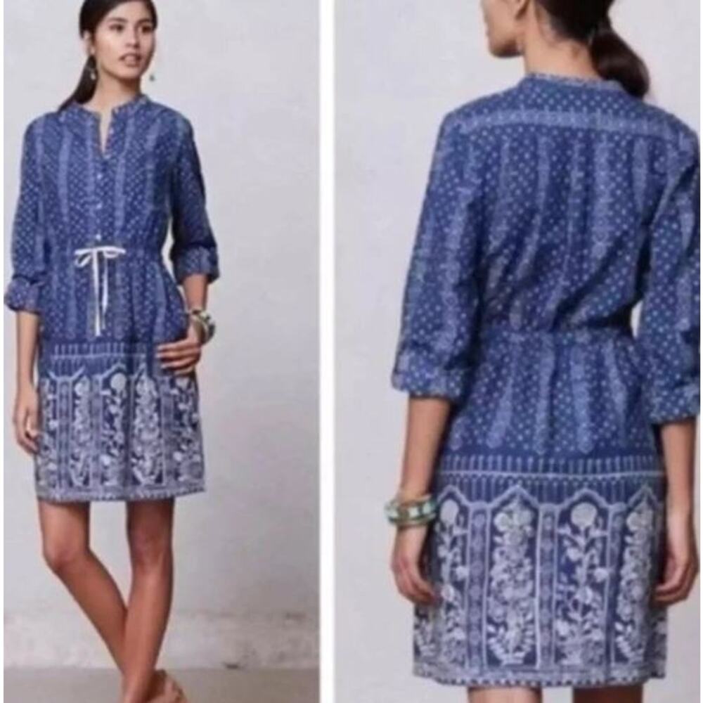 Anthropologie MEADOW RUE Anila Shirt Dress w/Tie Waist in Chambray - Sz 2